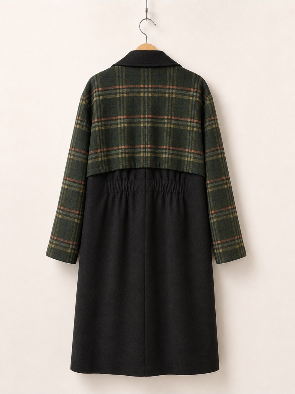Bernardo Brown Wool Blend Coat with Green and Orange Plaid in the back - Picture 5 of 6